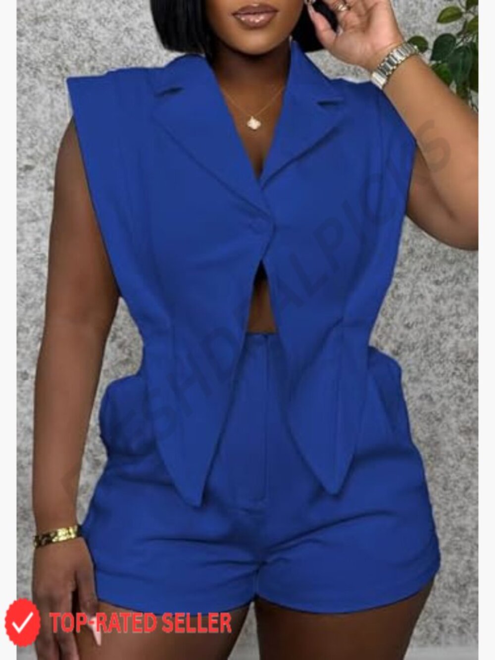 Sleeveless V Neck Wide Leg Short Jumpsuit Casual Summer One Piece Outfit - Picture 2 of 5